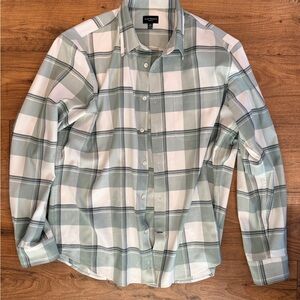 Club Monaco Sage and White Plaid Slim Fit Shirt